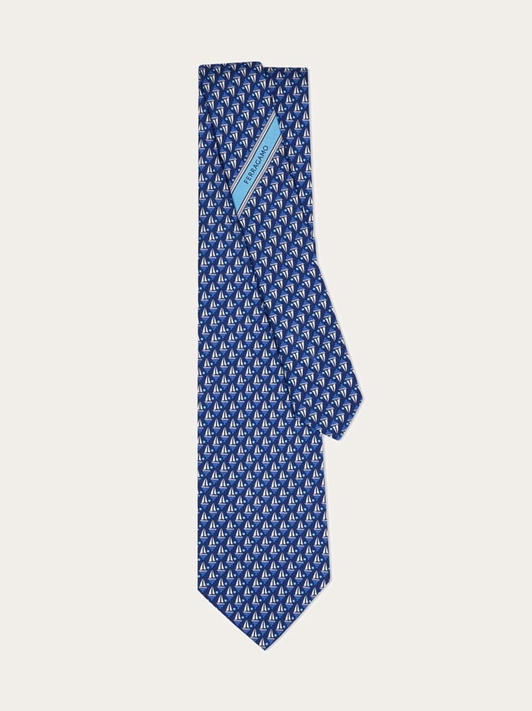 Sailing boat print silk tie Gallery image 3