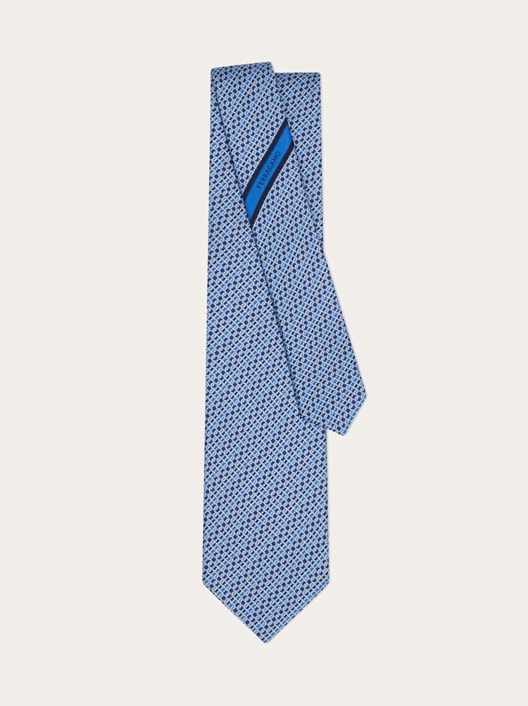 Printed silk tie with interlocking Gancini and regimental stripes Gallery image 3