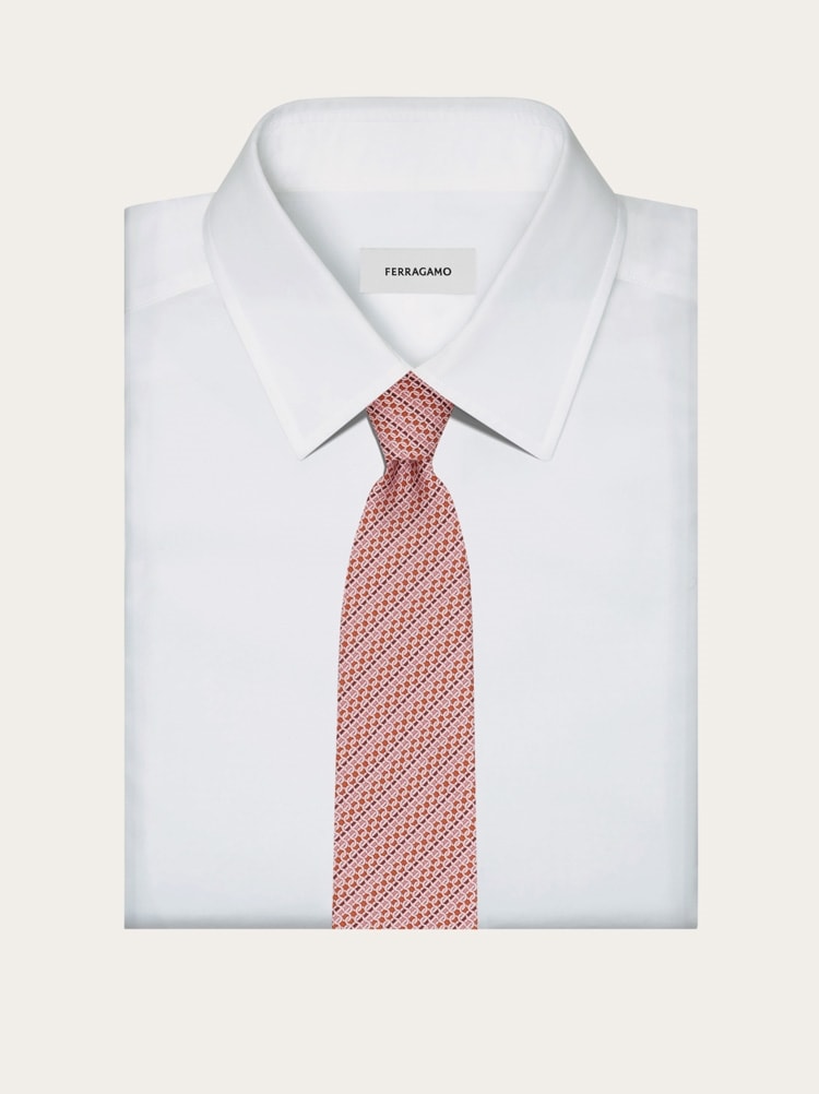Printed silk tie with interlocking Gancini and regimental stripes Gallery image 4