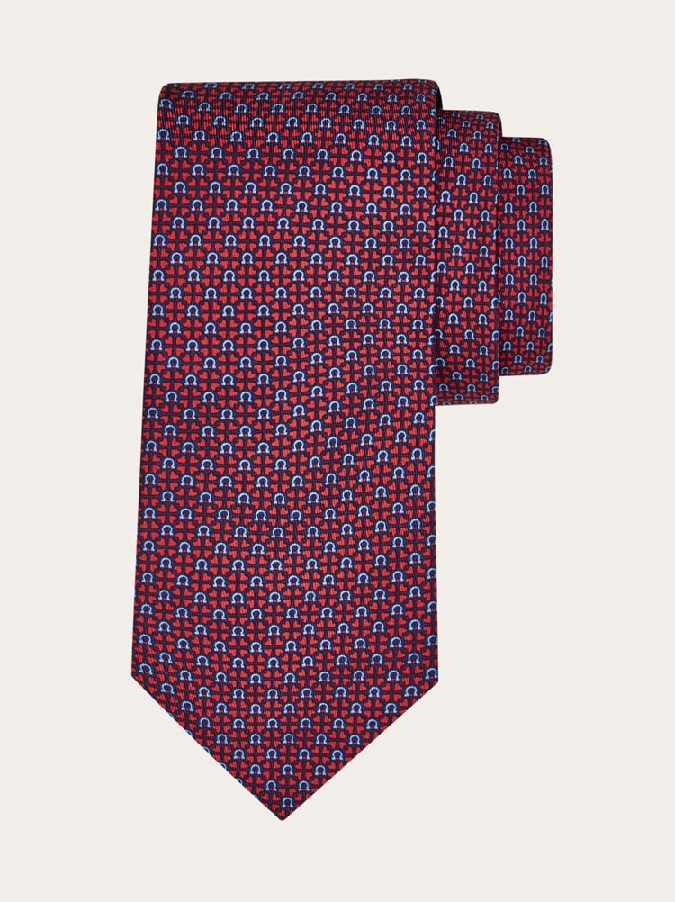 Corbata de seda estampado Gancini y corazones Gallery image 1