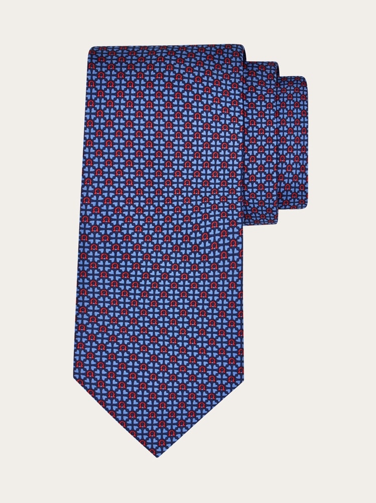 Corbata de seda estampado Gancini y corazones Gallery image 1