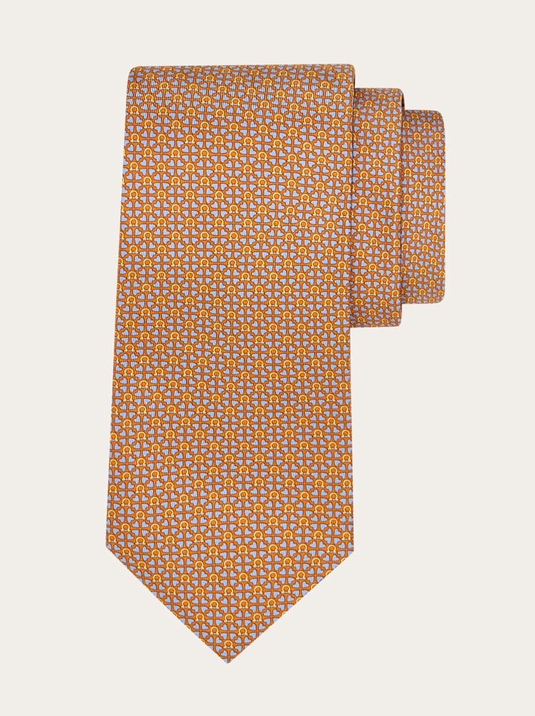 Printed silk tie with hearts and Gancini Gallery image 1