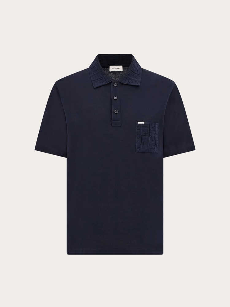 V-neck polo with jacquard pocket detail Gallery image 1