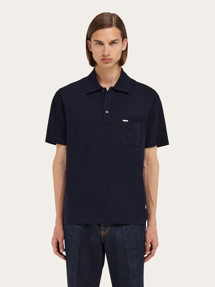 V-neck polo with jacquard pocket detail Gallery image 2