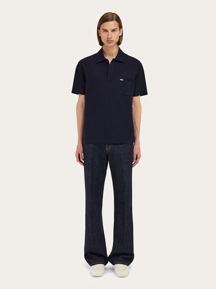 V-neck polo with jacquard pocket detail Gallery image 5