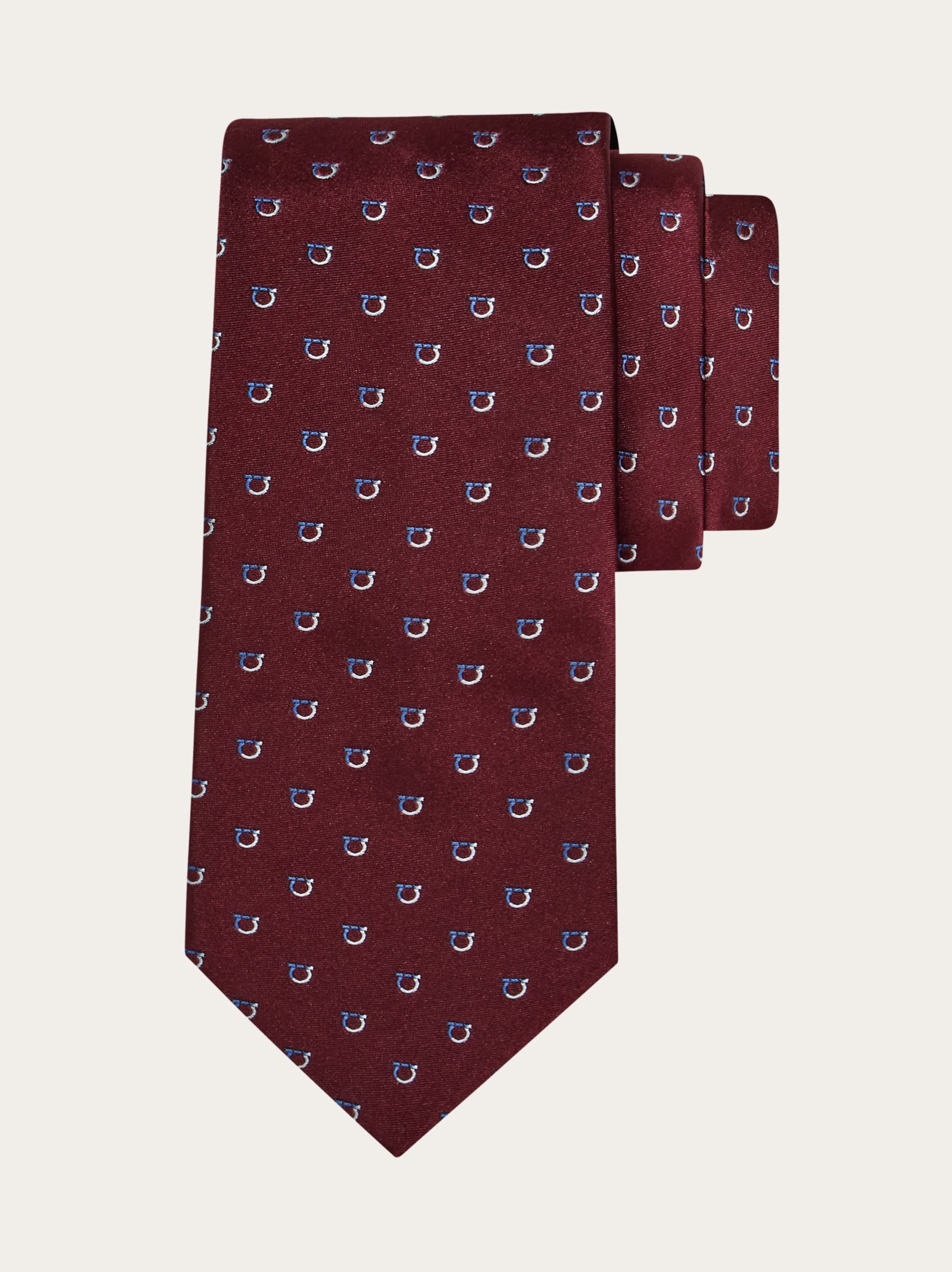 【関税&送料込】Salvatore Ferragamo Burgundy Nylon Blend Ski Two tone Gancini jacquard tie - Men | Ferragamo