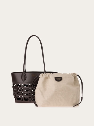 【SALVATORE FERRAGAMO】GANCINI STUDIO TOTE BAG Salvatore Ferragamo Ferragamo Studio Gancini Zipped Tote Bag