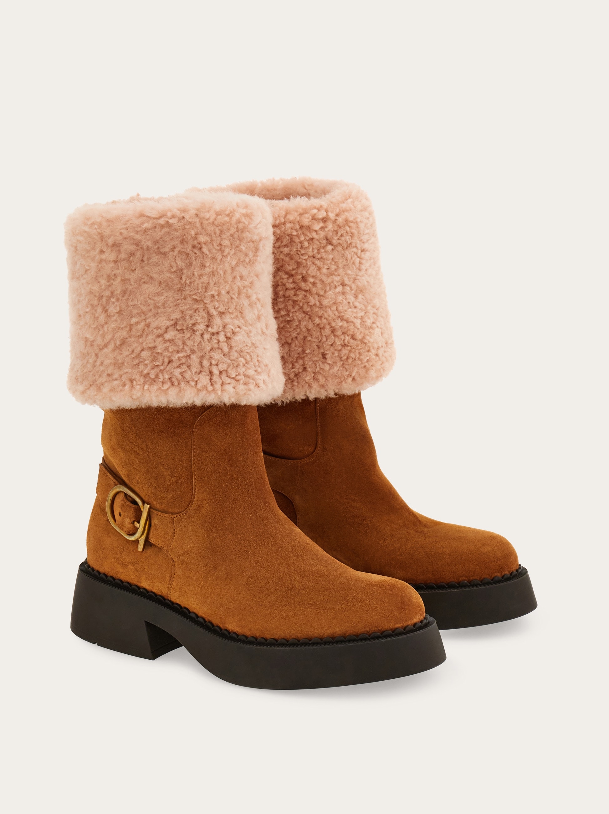Ankle boot with chunky shearling detail - Women | Ferragamo