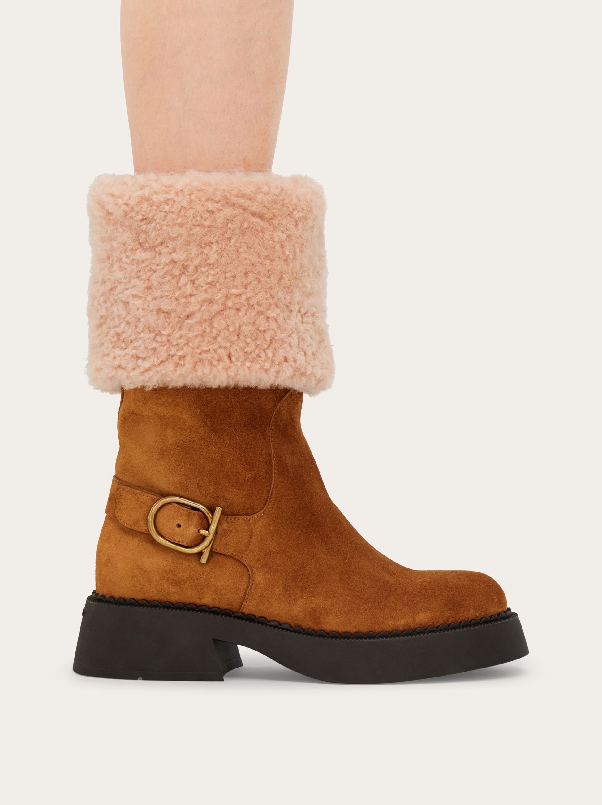 Ankle boot with chunky shearling detail - Women | Ferragamo