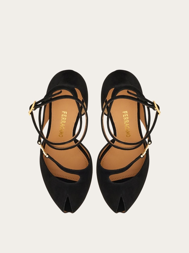 Peep-toe pump with Gancini detail Gallery image 3