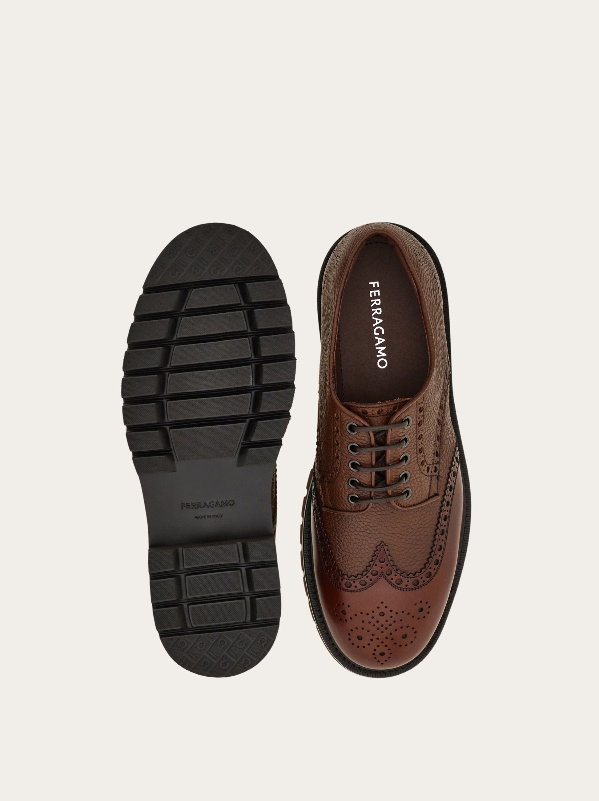 10 D Mens Salvatore Ferragamo Brown Pebbled Leather Lug Sole Derby Brown VGUC NWT$895 FERRAGAMO Ree Pebbled Leather Gancini Bit Leather  main image 2