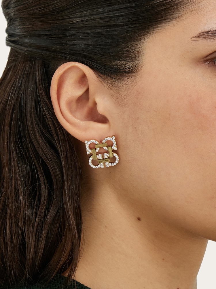 Crystal embellished four Gancini clip on earrings Gallery image 4