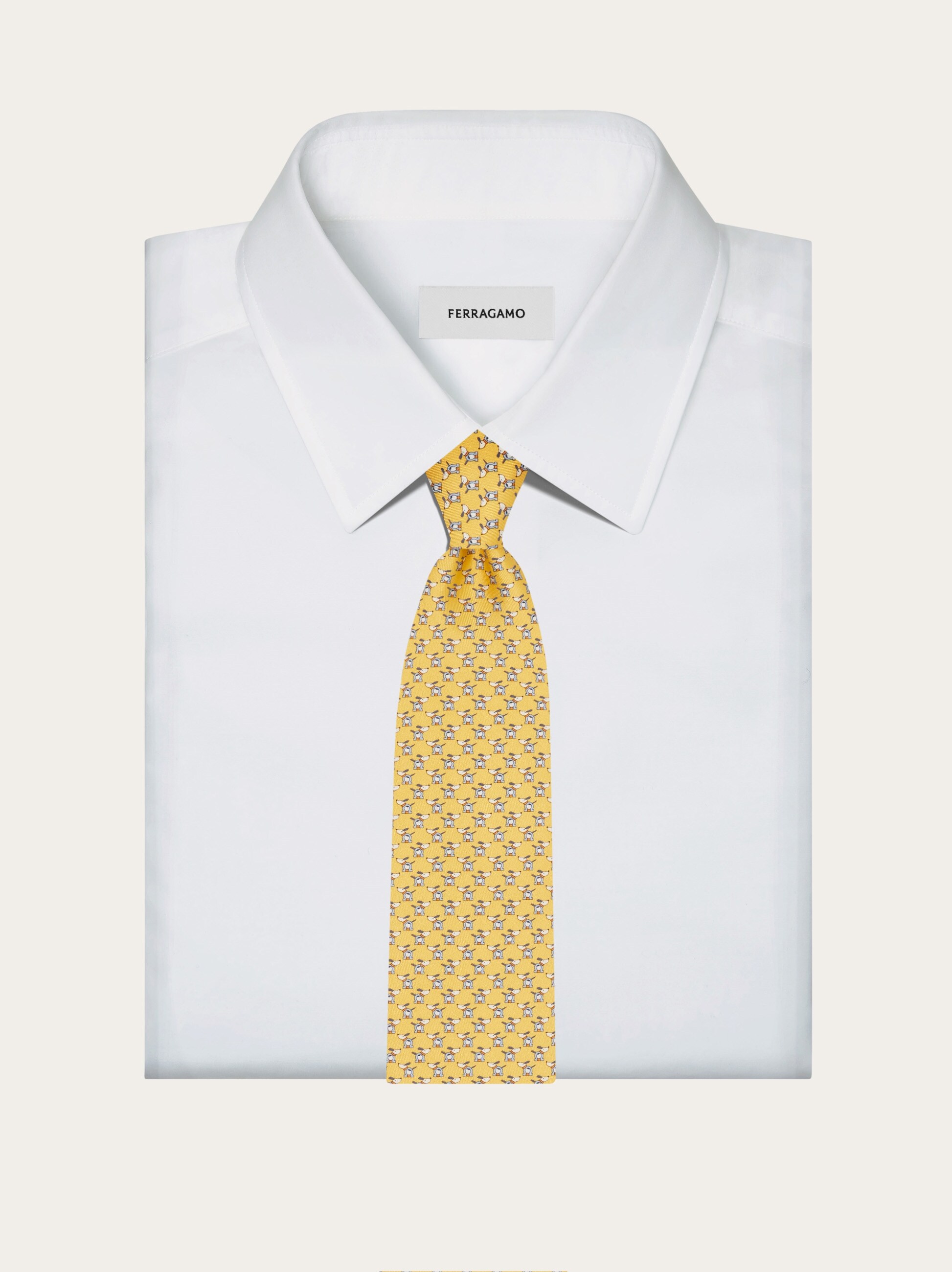 Printed silk tie with dogs and Gancios - Men | Ferragamo