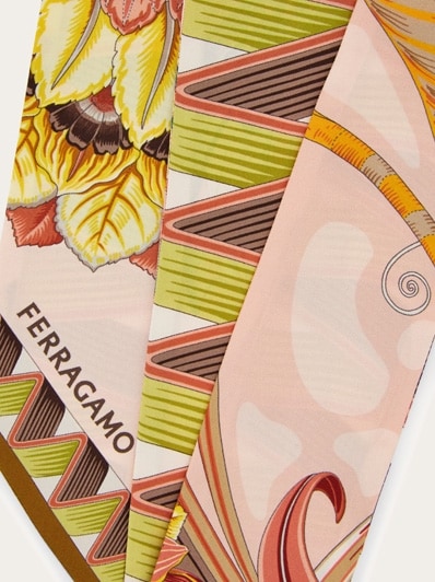 スカーフ FERRAGAMO FW25 Bandeau 'Gravure' print (785719 ARANCIOROSA) Gravure print silk mini bandeau - Women | Ferragamo