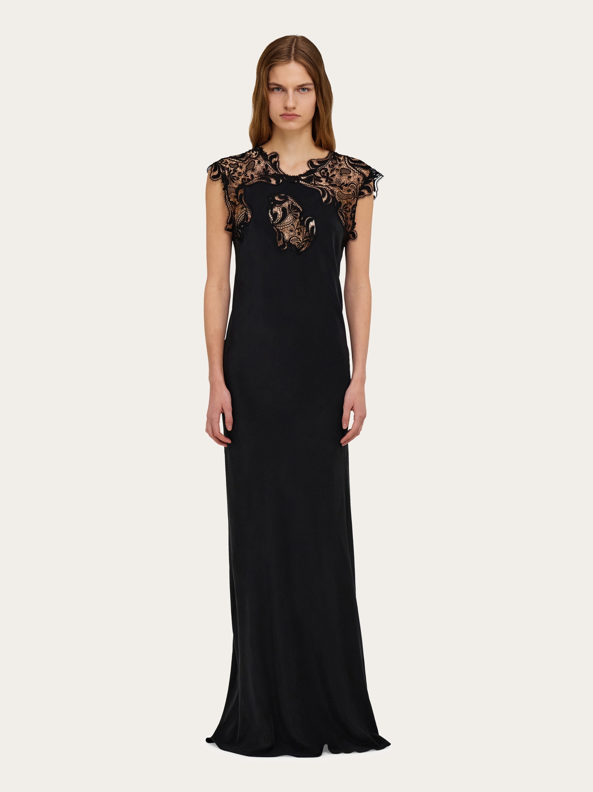 Silk dress with lace detail - Women | Ferragamo Silk dress with lace detail - Women | Ferragamo