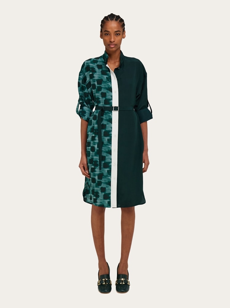 Shirt dress with contrasting prints Gallery image 2