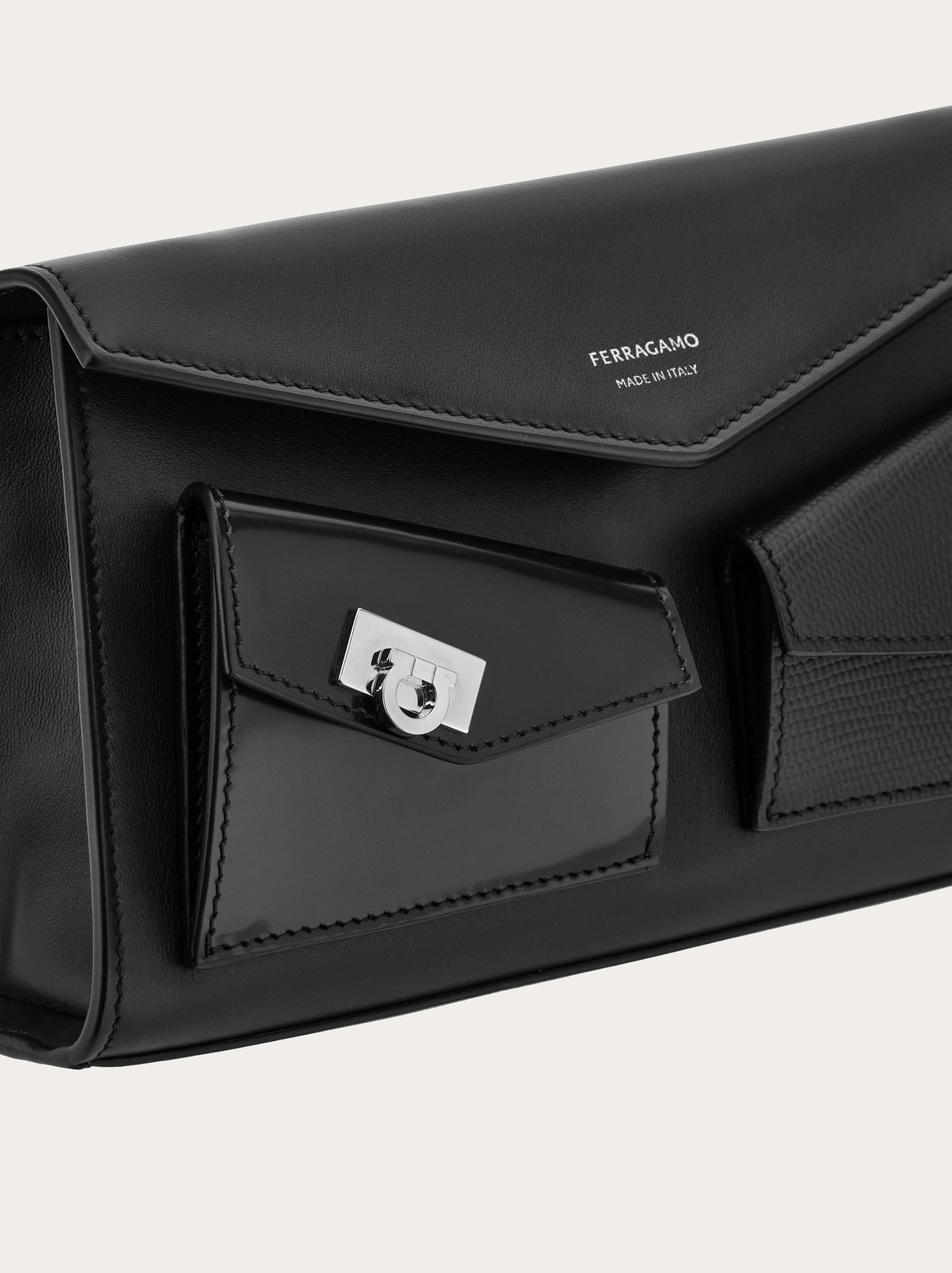 【FERRAGAMO】HANDBAG Salvatore Ferragamo Gancini Fold Lock Top Handle Leather