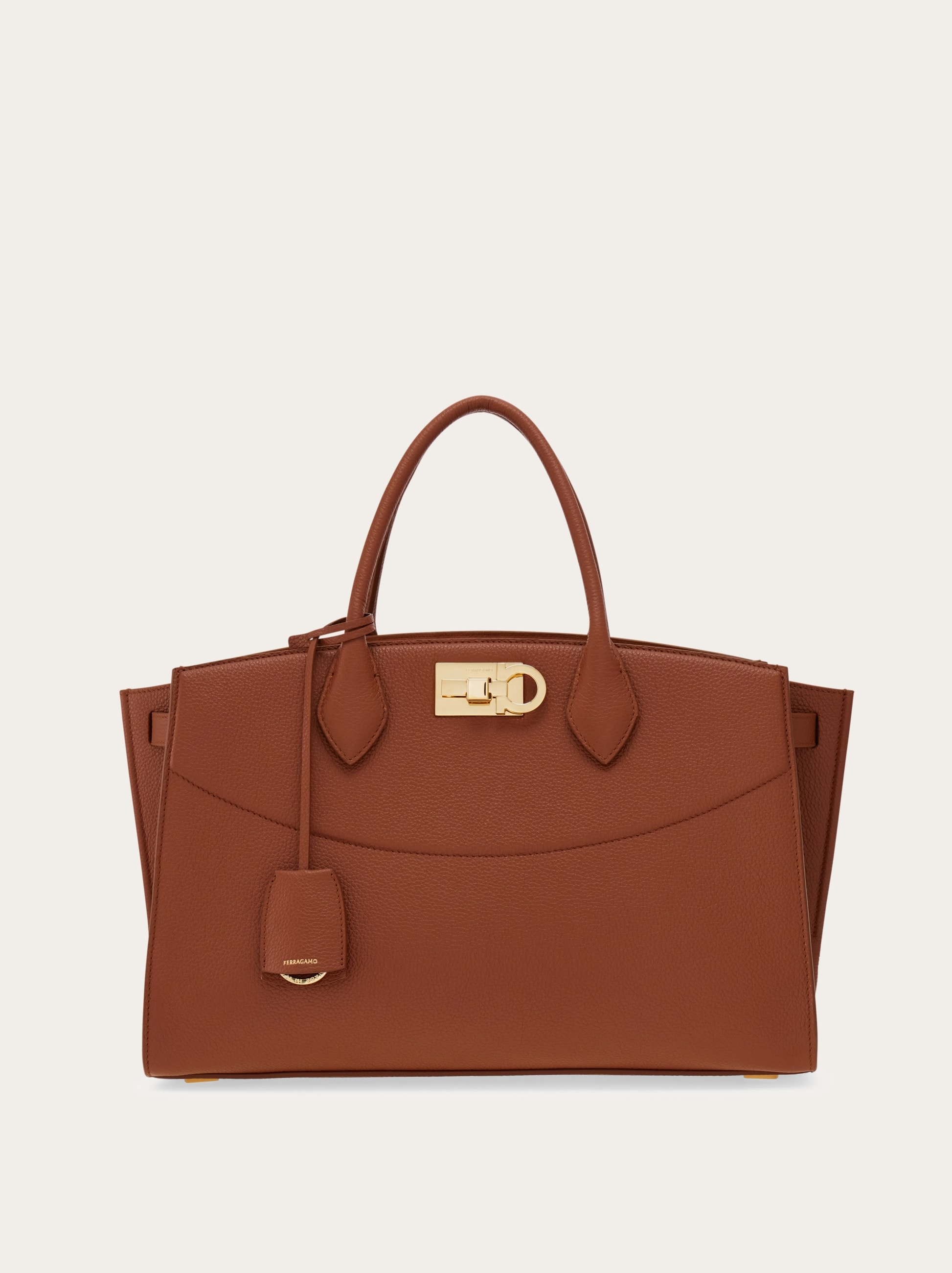 FERRAGAMO Hug ハンドバッグ(M) Clay/Lapis Hug bicolor handbag (M) - Clay/Lapis – Cosmos Boutique New