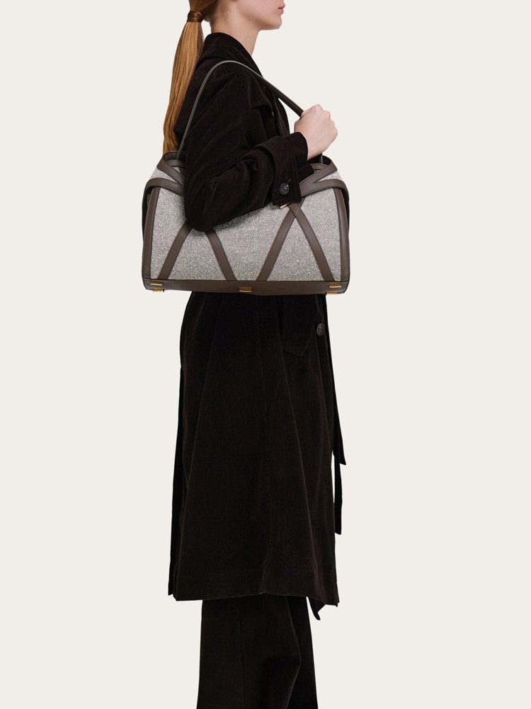 Hug soft shoulder bag  with leather trims (L) Gallery image 2