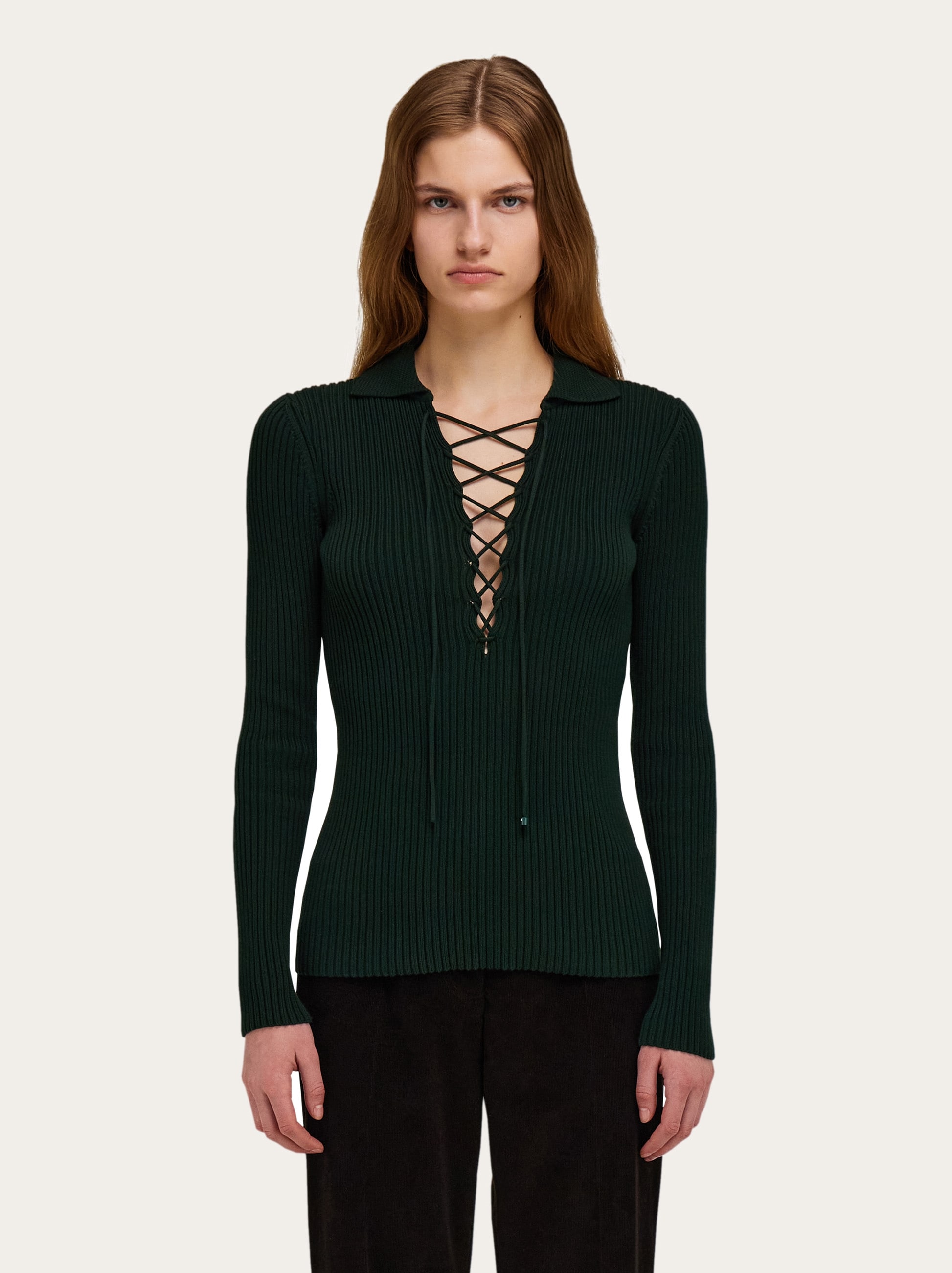 Knitted top with lace detail - Women | Ferragamo