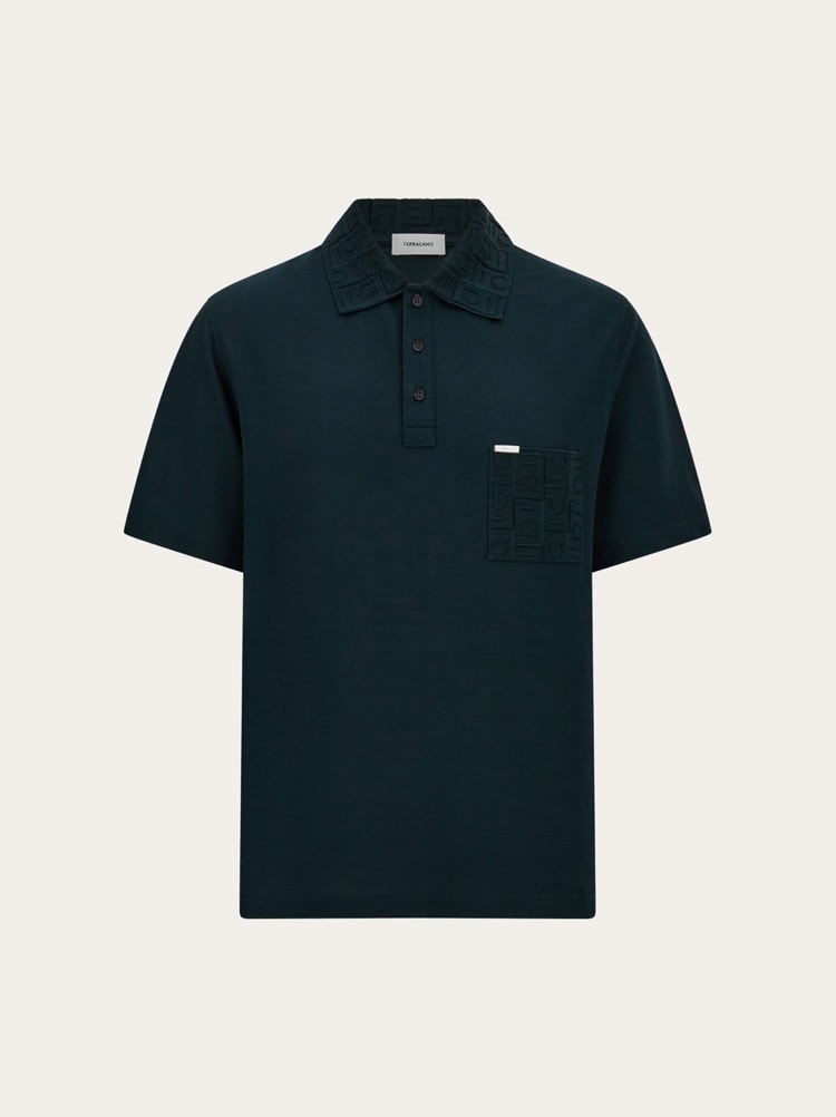 V-neck polo with jacquard pocket detail Gallery image 1