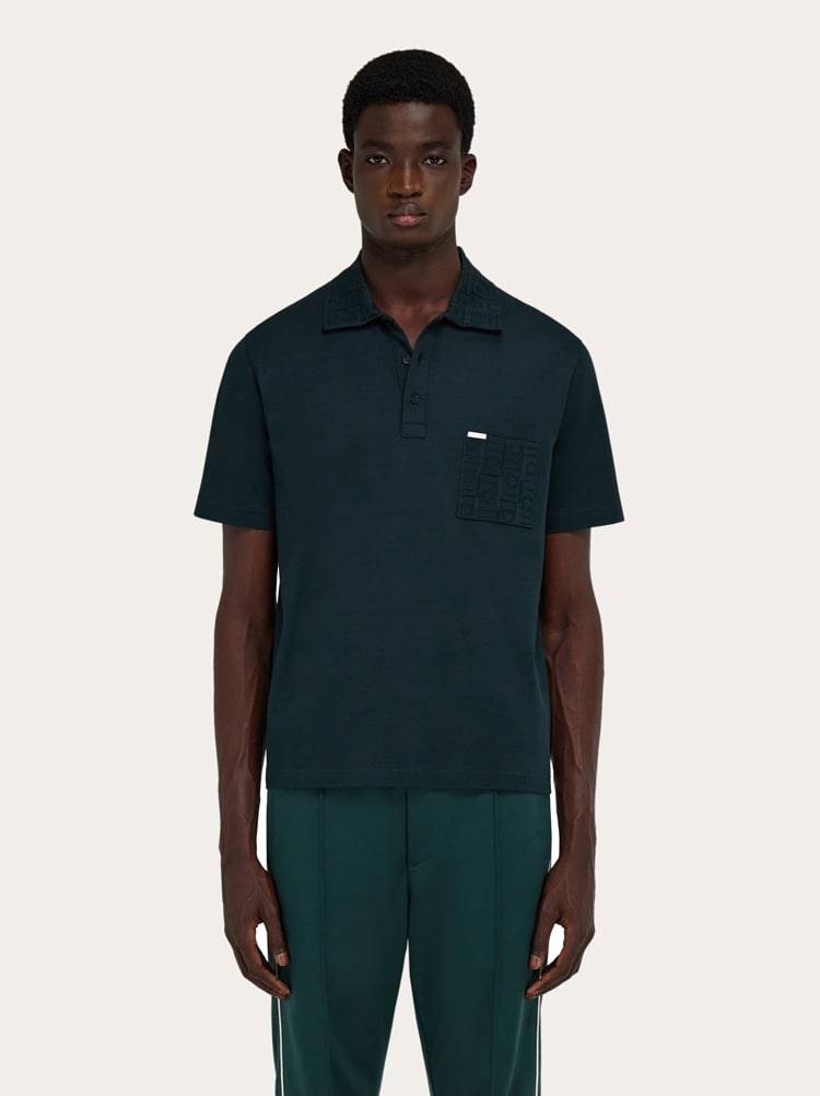 V-neck polo with jacquard pocket detail Gallery image 2