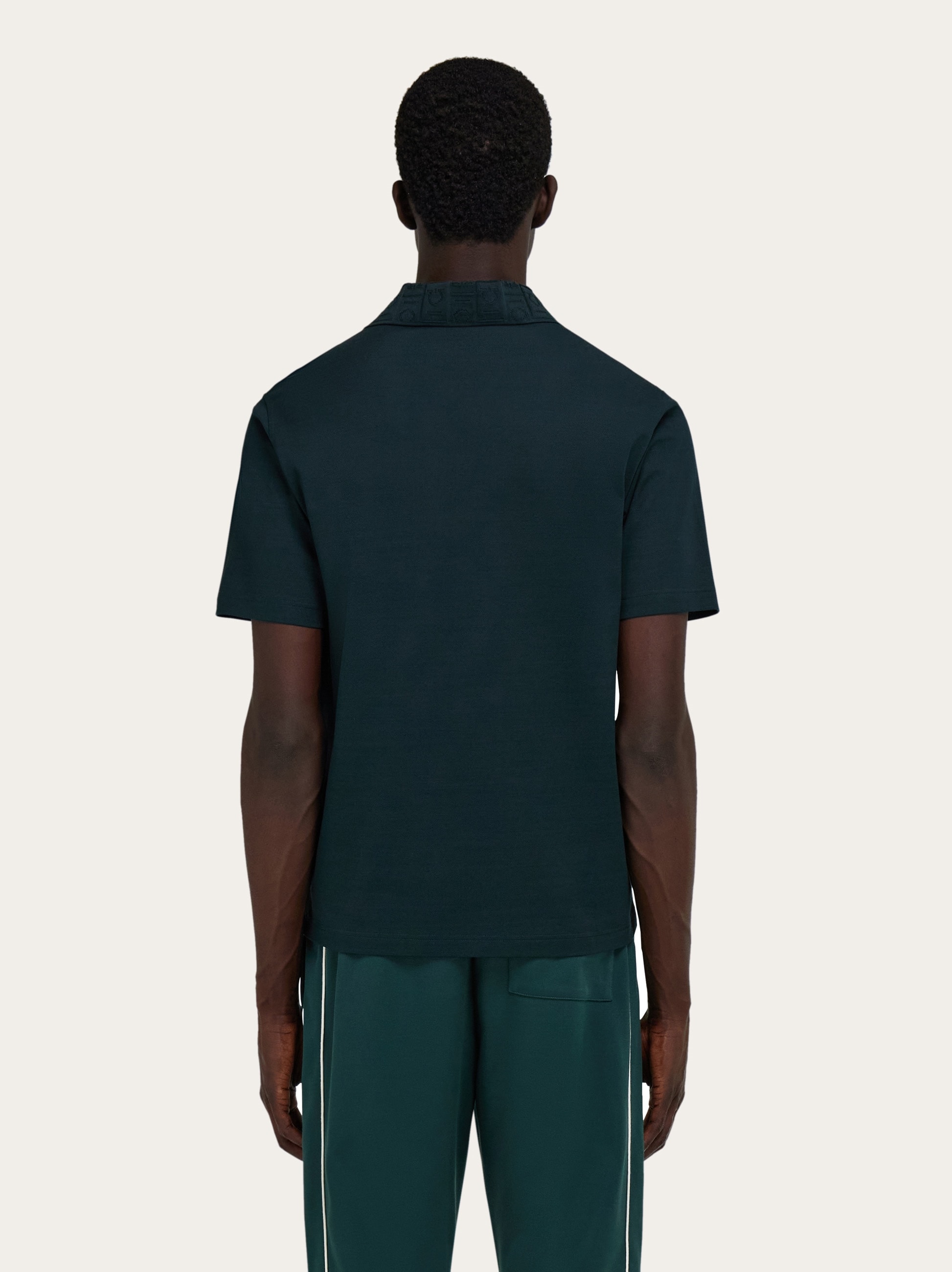 V-neck polo with jacquard pocket detail - Men | Ferragamo