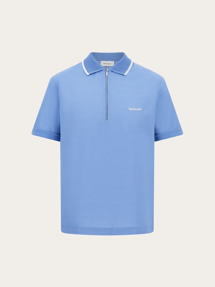 Cotton polo shirt with zip closure Gallery image 1
