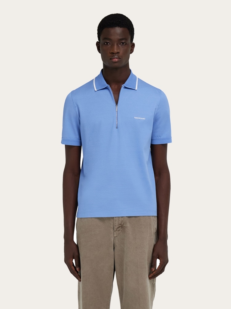 Cotton polo shirt with zip closure Gallery image 2