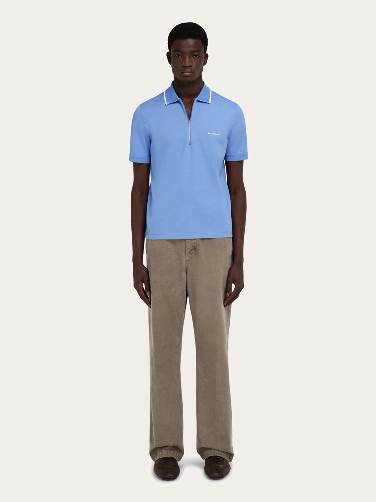Cotton polo shirt with zip closure Gallery image 5