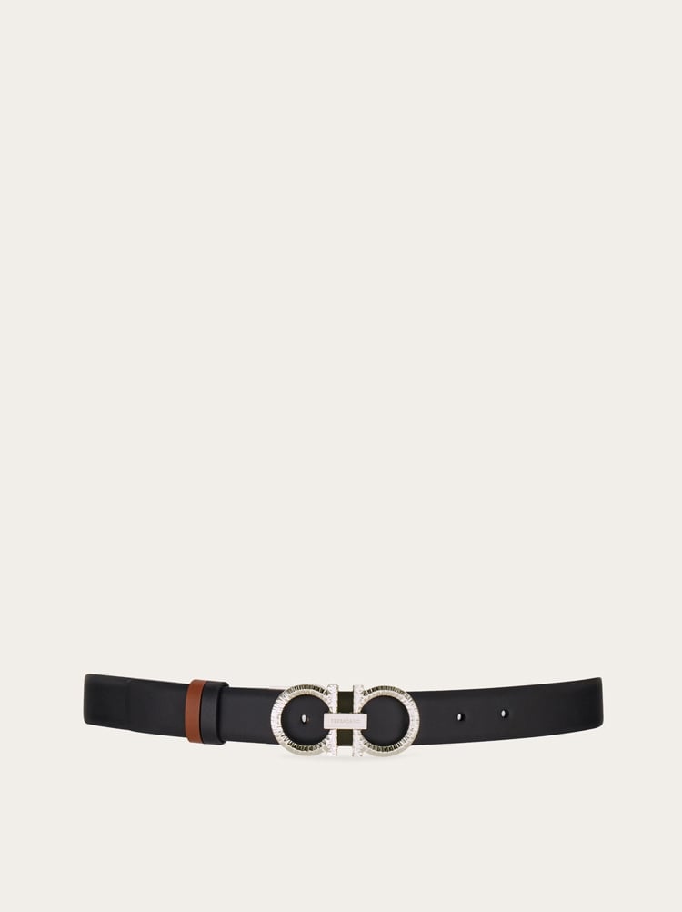 Reversible and adjustable belt with hammered Gancini - Women