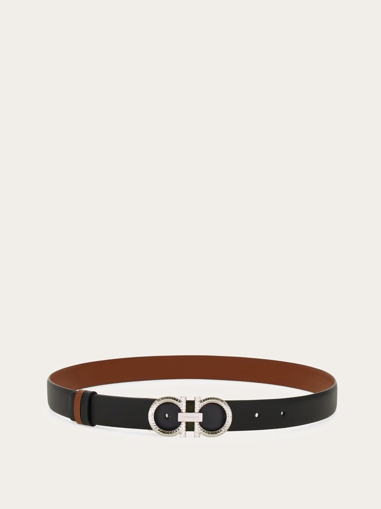 Reversible and adjustable belt with hammered Gancini - Women
