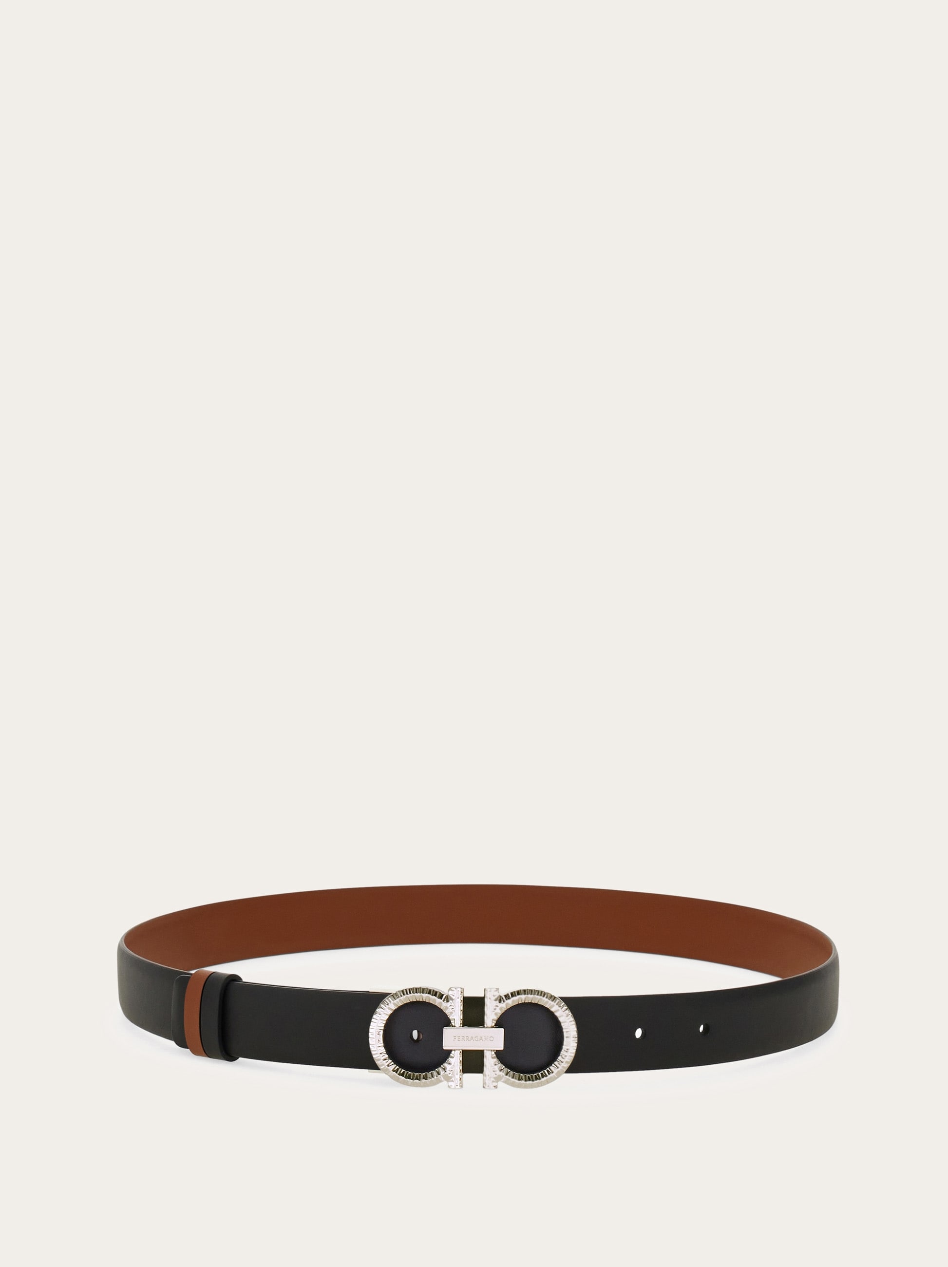 Reversible and adjustable belt with hammered Gancini - Women