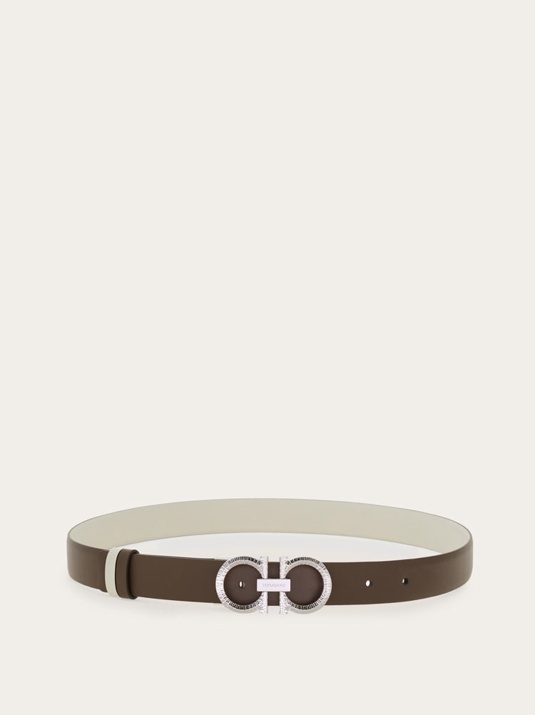 Reversible and adjustable belt with hammered Gancini Gallery image 3