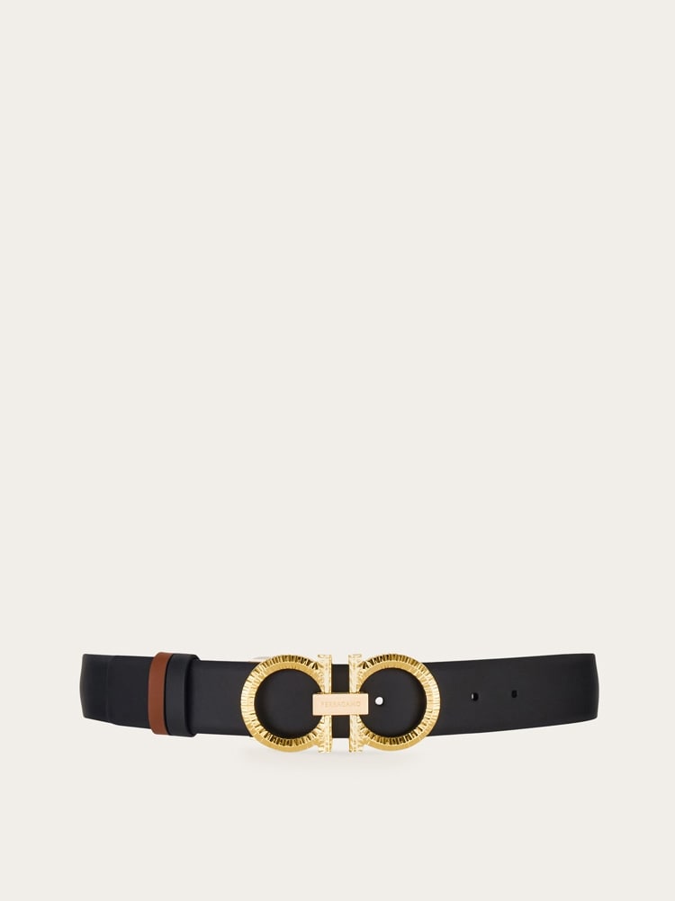 Reversible and adjustable belt with hammered Gancini Gallery image 1