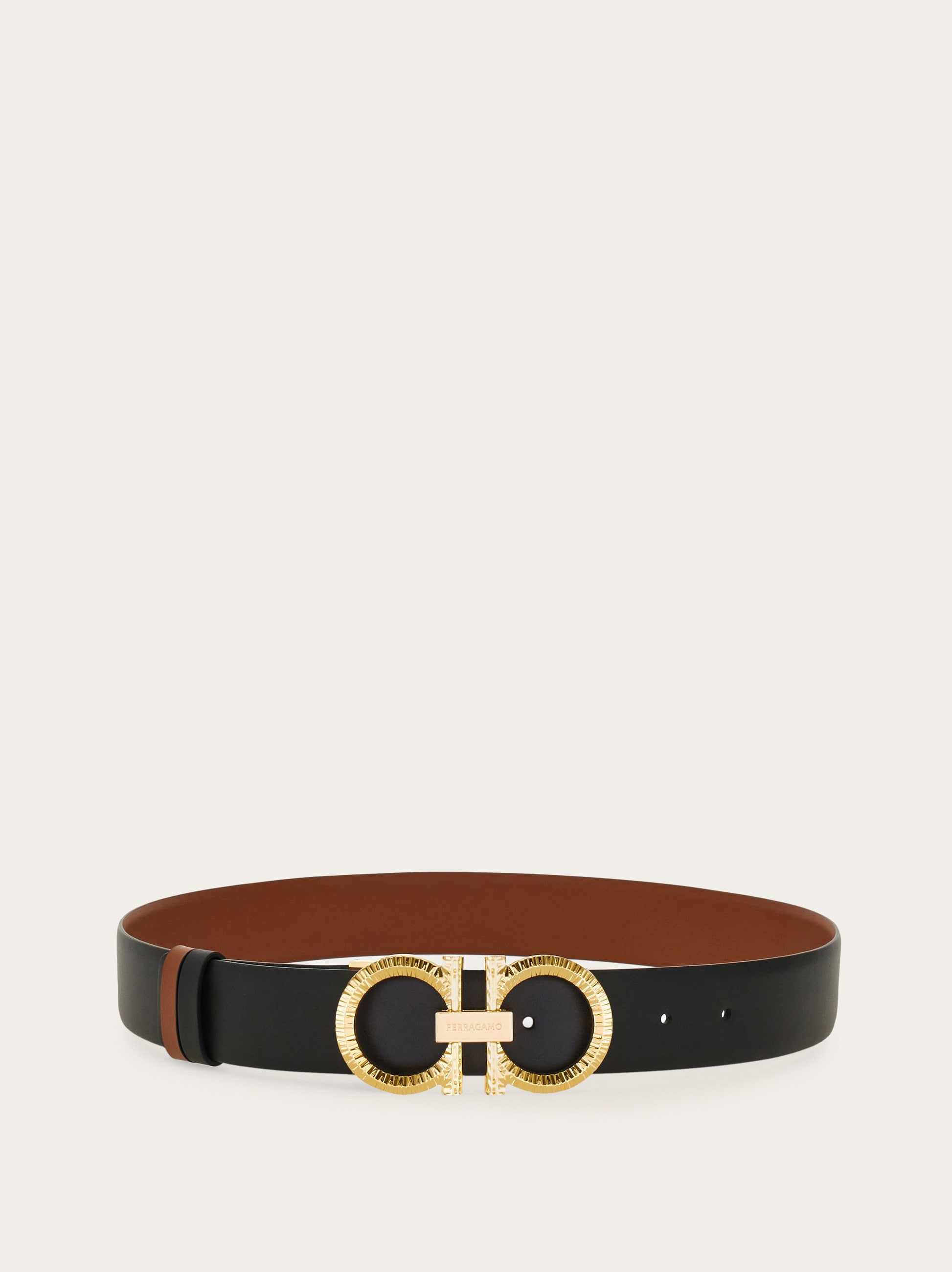 Reversible and adjustable belt with hammered Gancini - Women