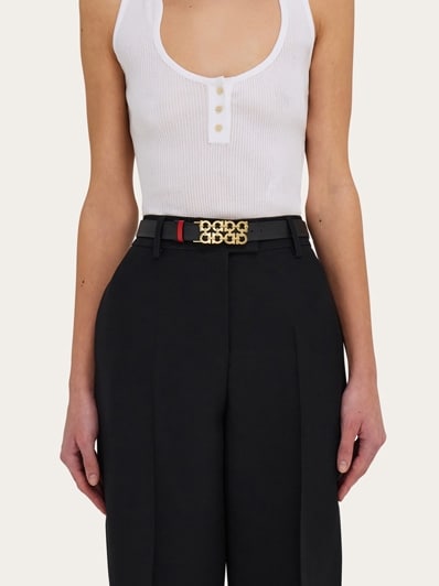 Reversible and adjustable belt with woven Gancini - Women