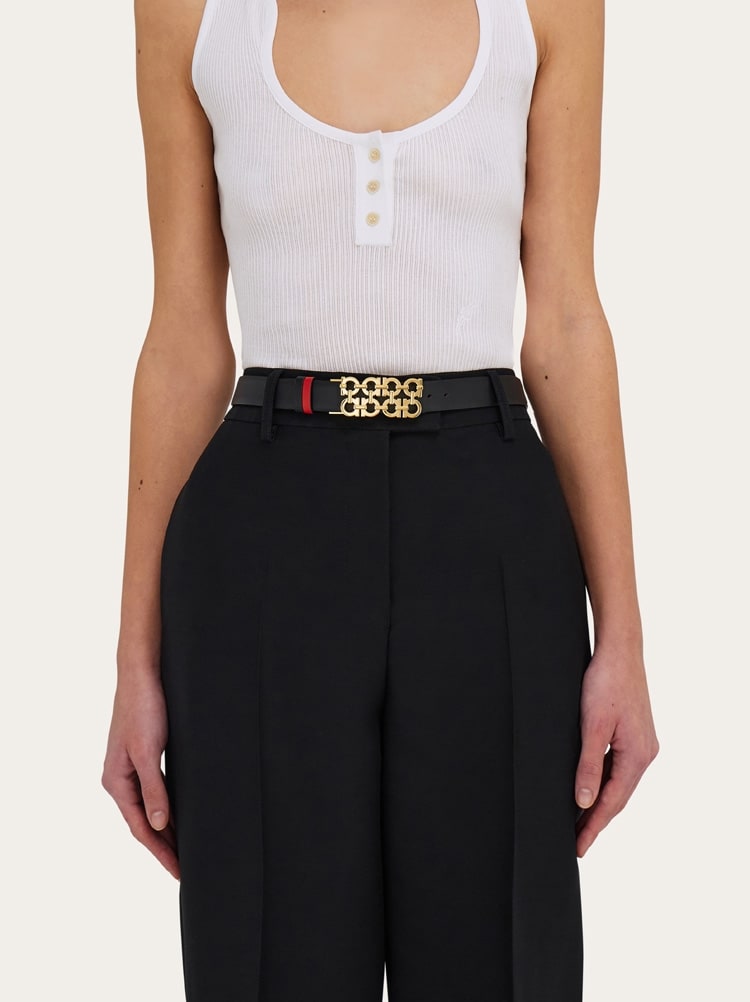 Reversible and adjustable belt with woven Gancini Gallery image 4