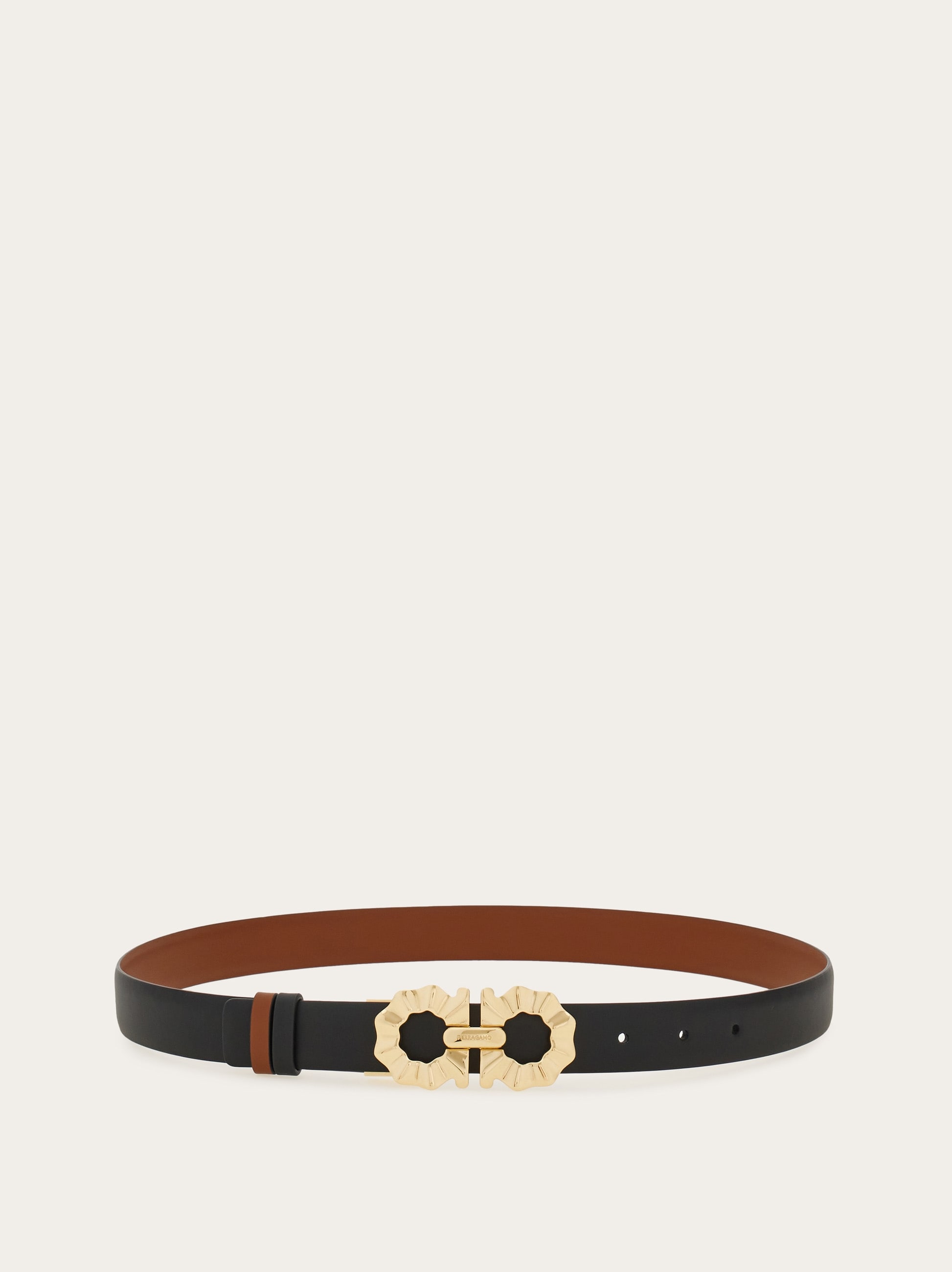Reversible and adjustable belt with shaped Gancini - Women