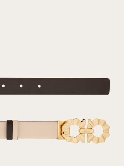 Reversible and adjustable belt with shaped Gancini - Women