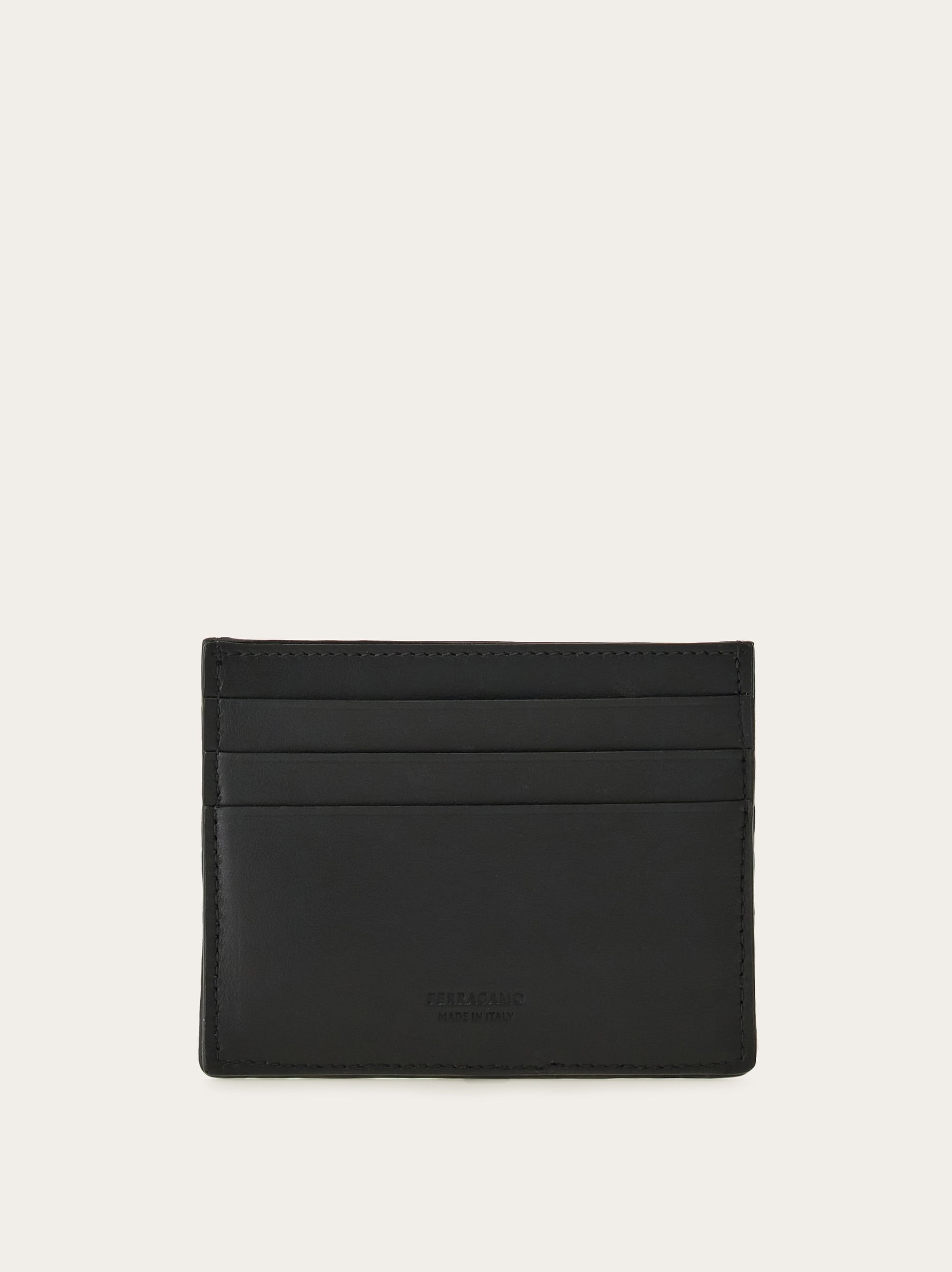 財布・小物その他 SALVATORE FERRAGAMO Black Leather Card Holder Woven credit card holder - Men | Ferragamo