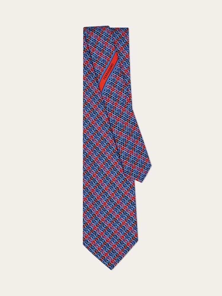 Gancini chain print silk tie Gallery image 3