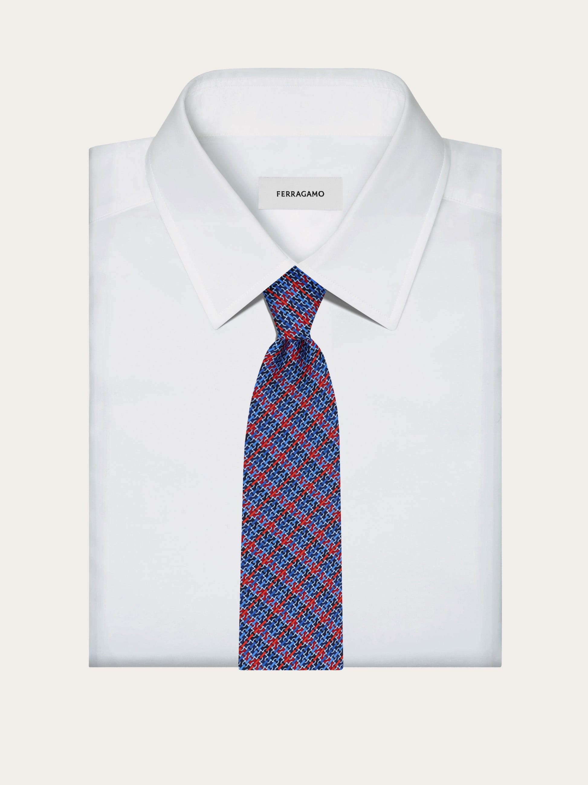 アクセサリーその他 FERRAGAMO Silk tie with Intreccio motif Square Gancini print silk tie - Men | Ferragamo