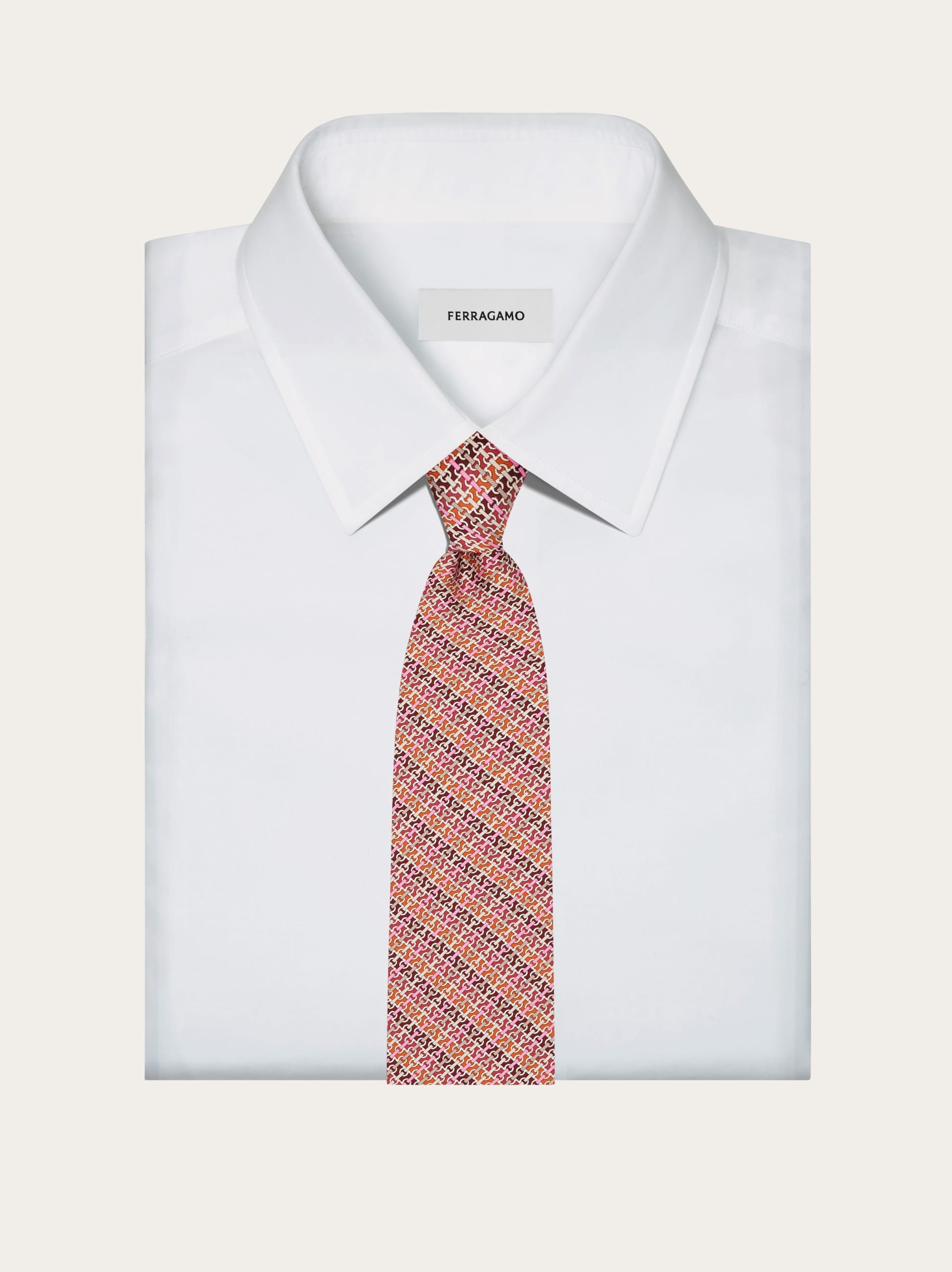 Cravatta in seta stampa Gancini chain - Uomo | Ferragamo