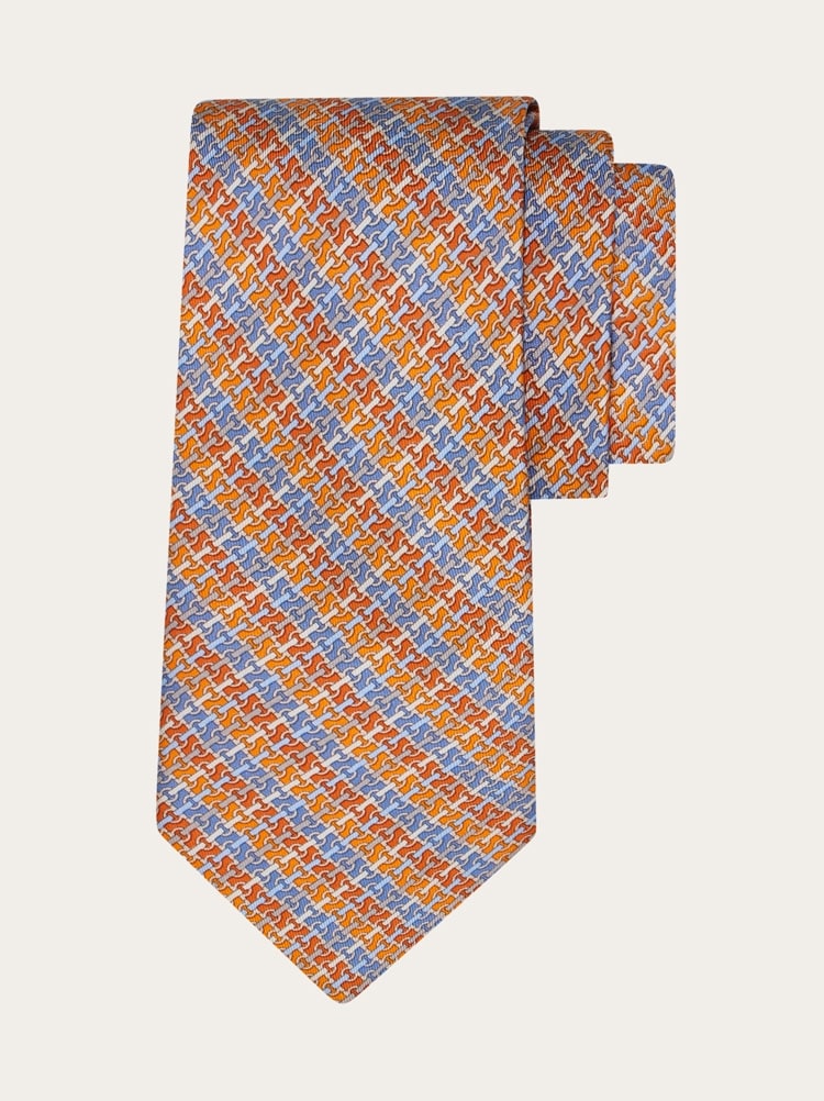 Gancini chain print silk tie Gallery image 1
