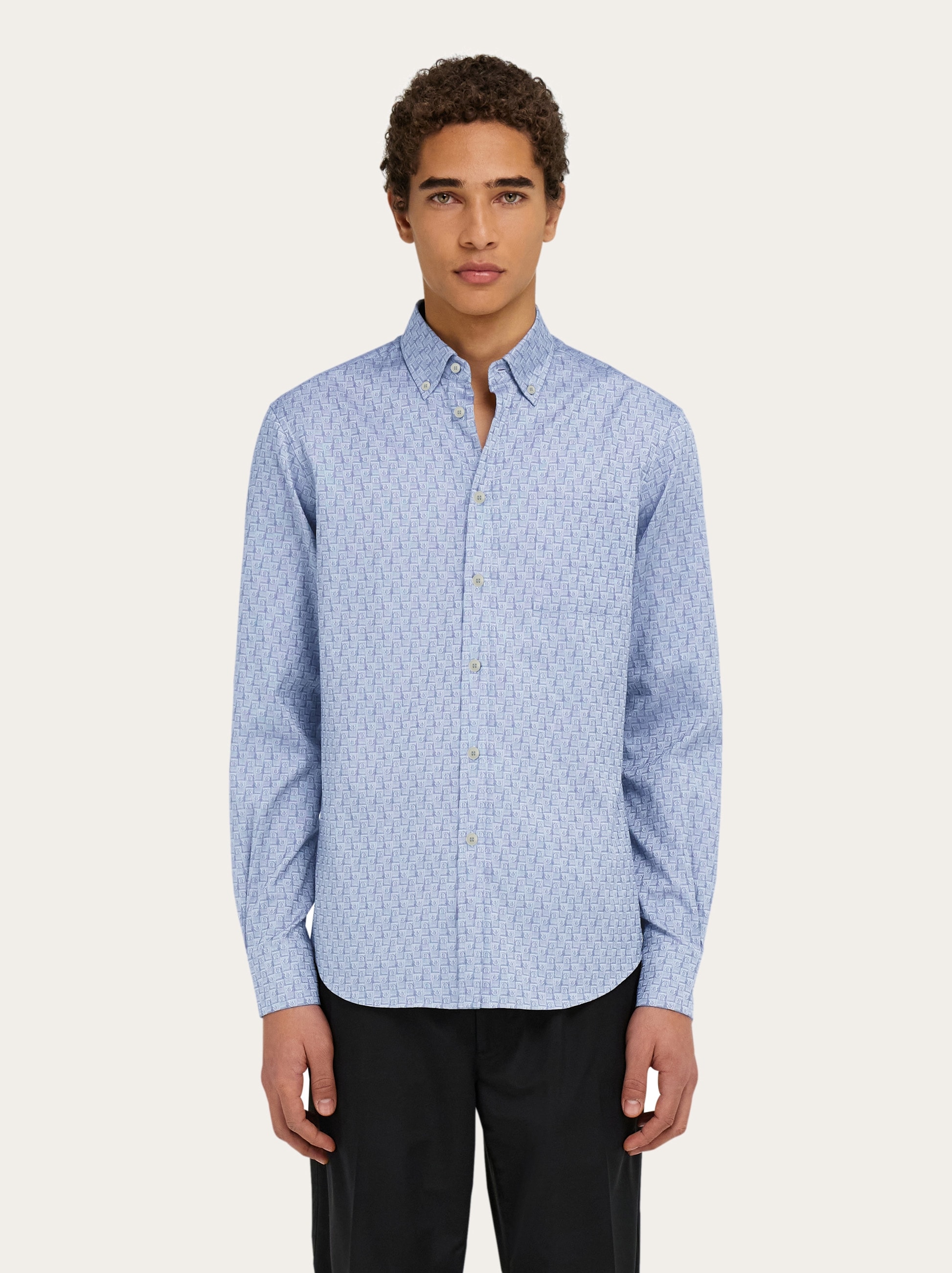 Tシャツ・カットソー FERRAGAMO FW25 'Gancini' shirt (786619 OXFORDBLUE) Ferragamo Monogram shirt - Men | Ferragamo
