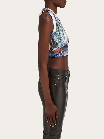 Tシャツ・カットソー FERRAGAMO FW23 Check blouse (0765427 COCOA) Giada print triangle top - Women | Ferragamo