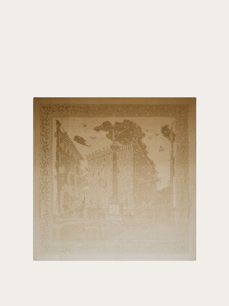 Silk jacquard scarf with palazzo motif Gallery image 1