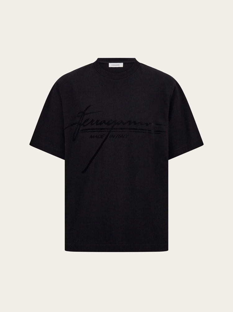 Crew neck T-shirt with printed signature Gallery image 1