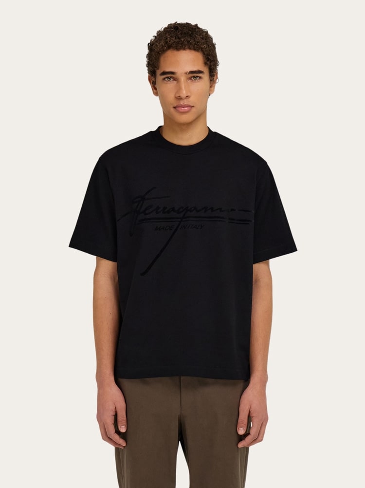 Crew neck T-shirt with printed signature Gallery image 2
